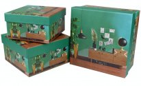 Коробка/набор из 3 шт. КВАДРАТ "Интерьер зелёный" 17*17*9,5см 36 т.м.